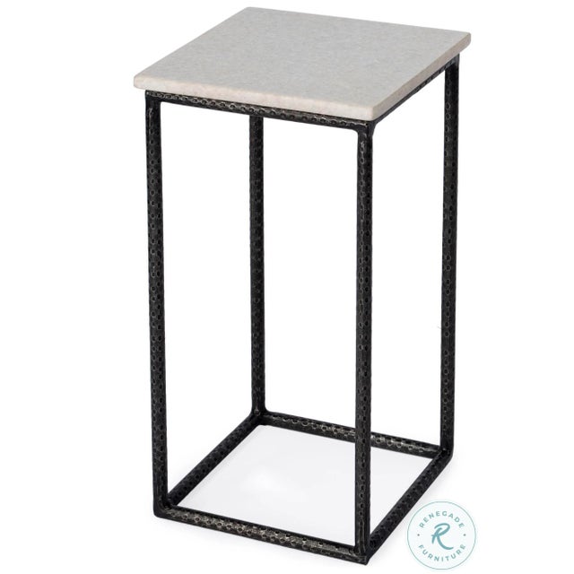 Metal Mabel Marble & Hammered Iron Accent Table, White & Black For Sale - Image 7 of 7