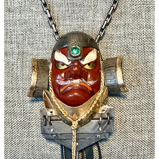 Late 20th Century Bespoken Silver and Gold Necklace with Japanese Tengu Mask by Mary Ann Scherr For Sale - Image 5 of 8