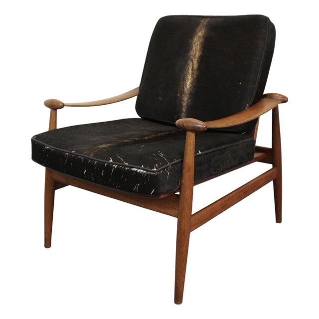 Mid 20th Century Teak "Spade Chair" Attributed to Finn Juhl With Cowhide Cushions For Sale