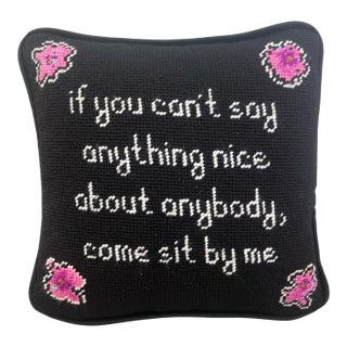 Hand-Embroidered Needlepoint "Alice Roosevelt Longworth Sassy Quote" Custom Pillow For Sale