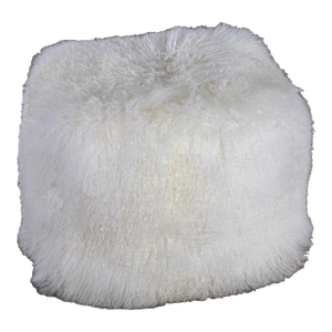 Late 20th to Early 21st Century Modern Square Ottoman or Pouf With White Mongolian Sheepskin