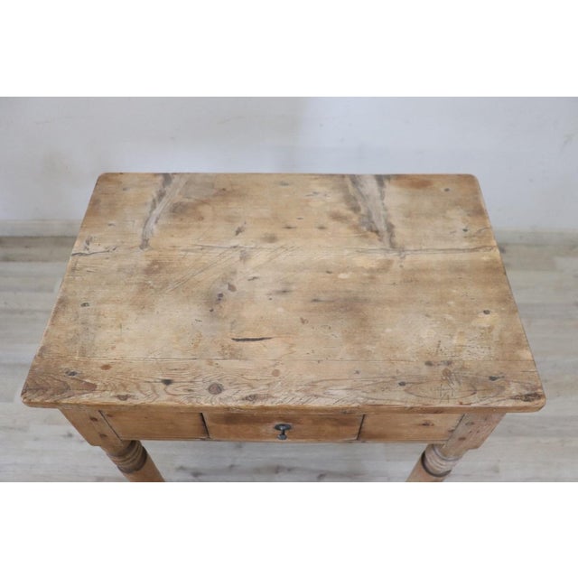 19th Century Natural Color Side Table in Rustic Fir Wood For Sale - Image 4 of 11
