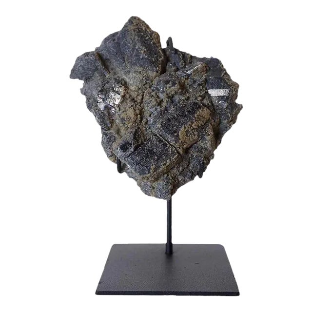 Late 20th Century Small Crystal Rock Specimen With Iron Custom Stand For Sale
