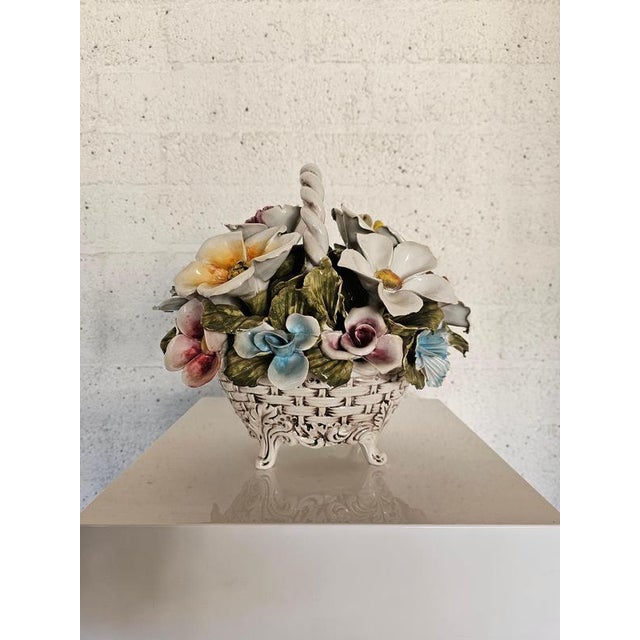 Bassano Ceramic Basket with Flowers, Italy, 1950s For Sale - Image 13 of 18