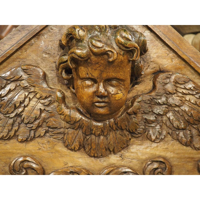 18th Century French Carved Oak Overdoor Pediment With Winged Cherub For Sale - Image 9 of 18