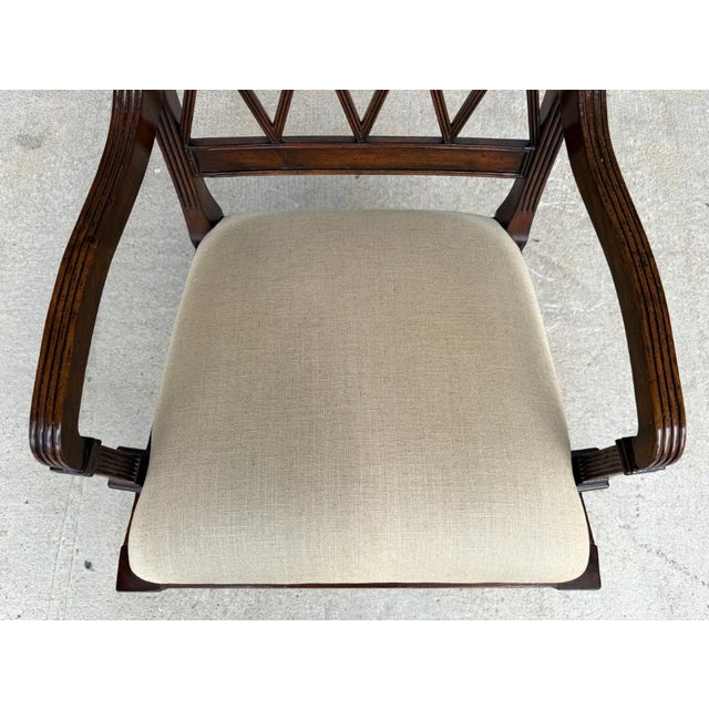 Brown Jonathan Charles Regency Style Lattice Back Arm Chair For Sale - Image 8 of 11