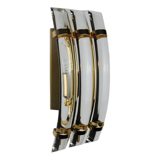 Venini Wall Lamp in Half-Moon Curved Glass, Murano, Italy, 1970s For Sale