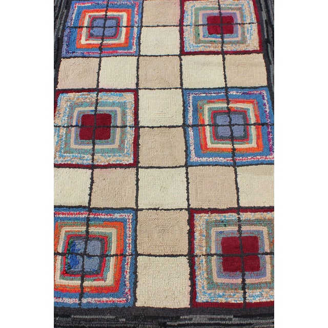 American Checkerboard American Hooked Rug With Geometric Cross Designs For Sale - Image 3 of 6