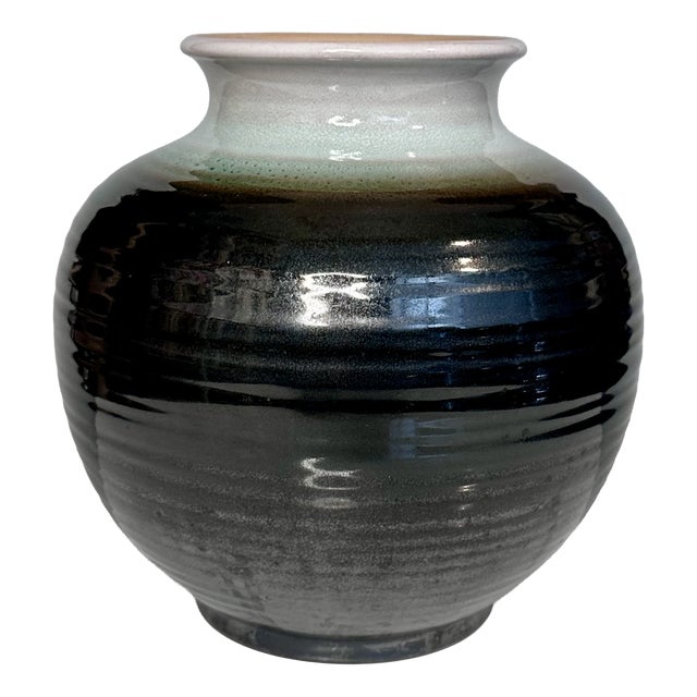 Sculptural Celadon and Iron Oxide Glazed Ceramic Art Vase by Martha Katzer for Karlsruher Majolika, Germany, 1940s For Sale