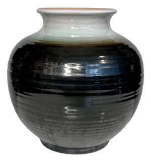 Sculptural Celadon and Iron Oxide Glazed Ceramic Art Vase by Martha Katzer for Karlsruher Majolika, Germany, 1940s