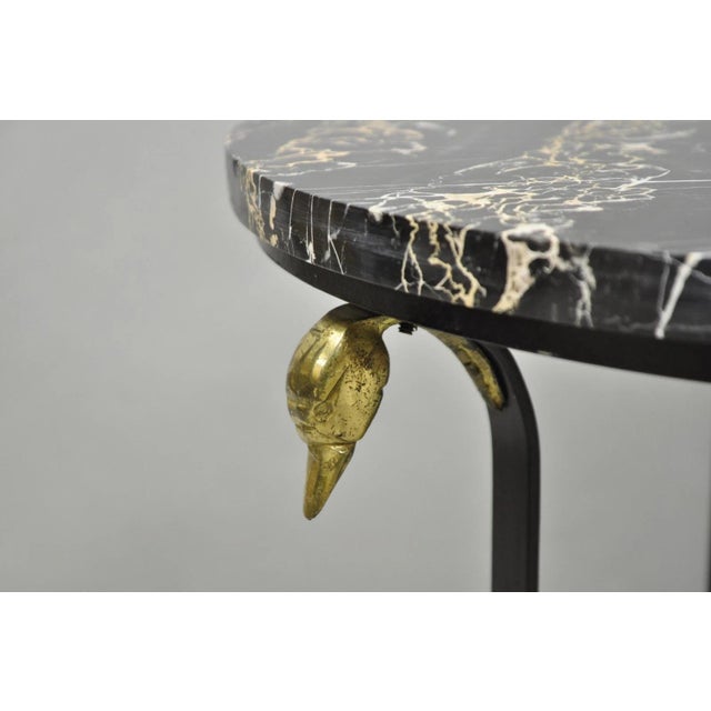 Mid 20th Century Italian Regency Round Marble Top Wrought Iron Brass Swan Low Drink Table - Pair For Sale - Image 4 of 16