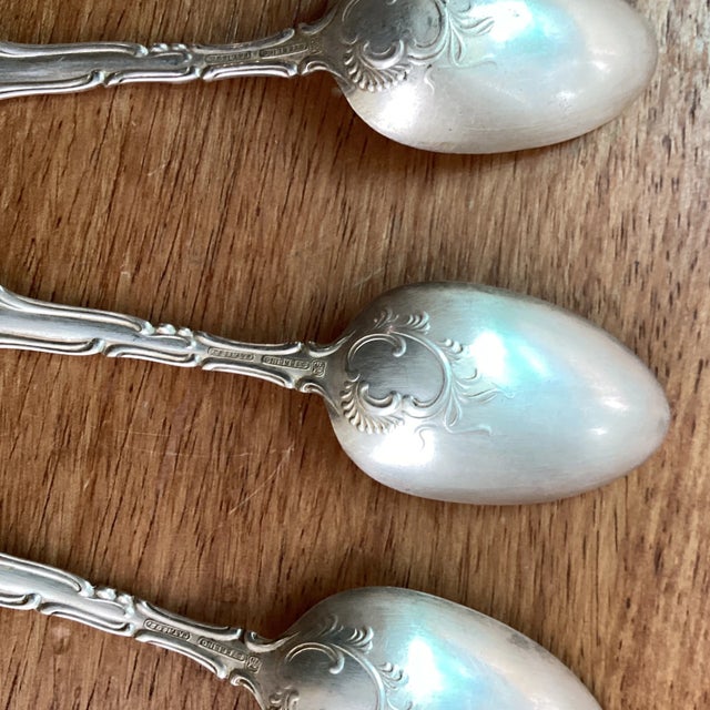 Antique Sterling Spoons 1892 Signed Monogram Artist- Set of 5 For Sale - Image 12 of 13