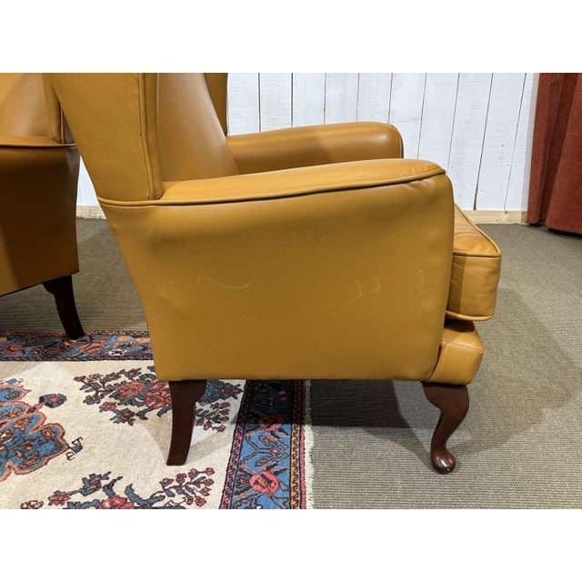 Vintage English Wingback Chairs in Leather, 1980s, Set of 2 For Sale - Image 11 of 14