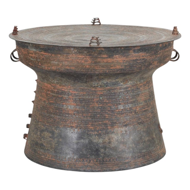 Southeast Asian Patinated Bronze Rain Drum Drink Table 2 Ft For Sale