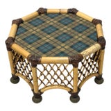 Vintage Mackenzie Childs Rattan Leather Table For Sale