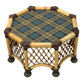 Vintage Mackenzie Childs Rattan Leather Table For Sale