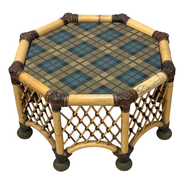Vintage Mackenzie Childs Rattan Leather Table For Sale