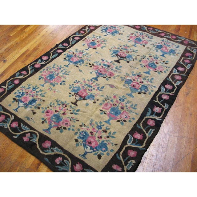 1890s Ivory Floral Antique European Besserabian Rug 4'7"x 6'7" Knotted Wool Carpet For Sale In New York - Image 6 of 6