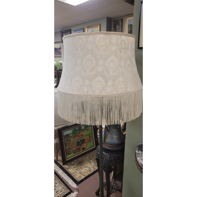 1920s Iron & Marble French Floor Lamp With Fringe Shade For Sale In Philadelphia - Image 6 of 9
