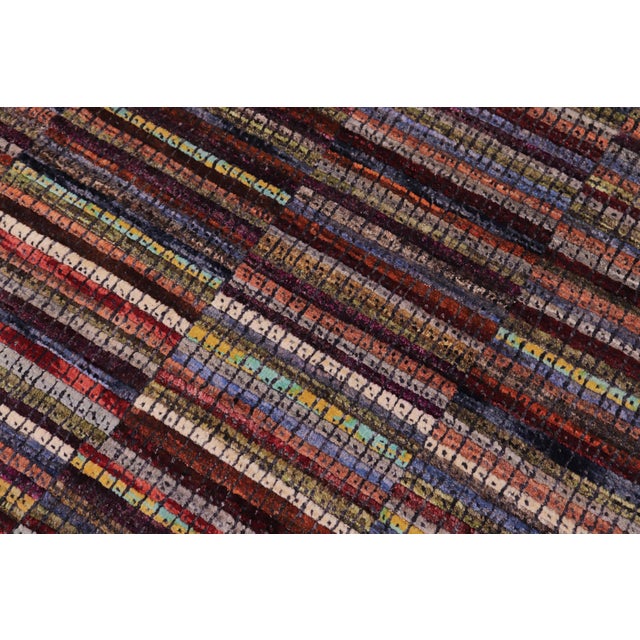 Abstract Rust/Blue High Low Wool Rug - 9'0'' X 11'10'' For Sale In New York - Image 6 of 8