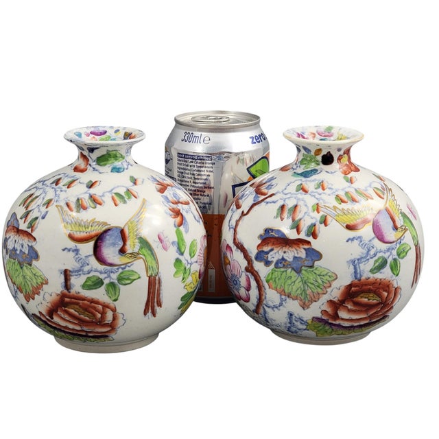 Earthenware Posy Vases with Bird and Peony Pattern from Mason's, 1900s, Set of 2 For Sale - Image 12 of 13
