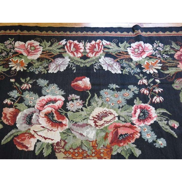 Charming room size handwoven Bessarabian Kilim with large flower vase