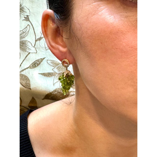 Natural Peridot Briolette and Diamond Hanging Earrings 18 Karat Yellow Gold For Sale - Image 10 of 18