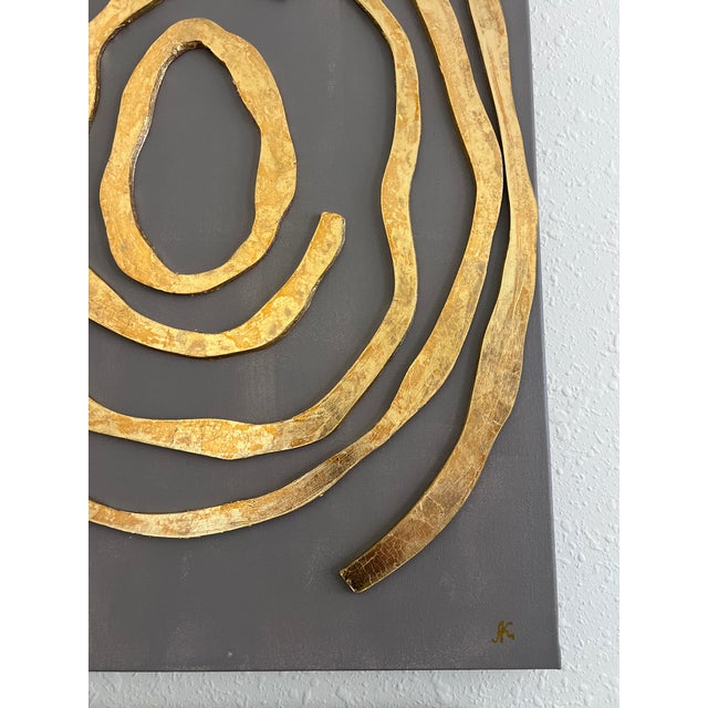 Original 3d Abstract Art by Alena Kalen "Golden Labyrinth" Gold Leaf, Coa For Sale - Image 4 of 9