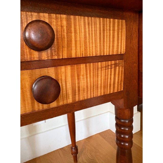 Wood 19th Century Sheraton Two Drawer Drop Leaf Side Table Mahogany/Tiger Maple Wood For Sale - Image 7 of 10