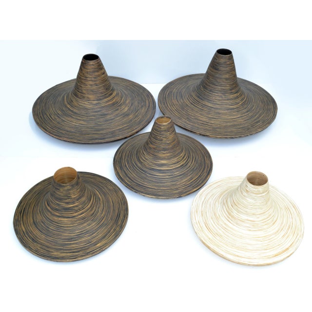 Beige Indoor Decorative Planter Swirled Cane Vase - A Pair For Sale - Image 10 of 12