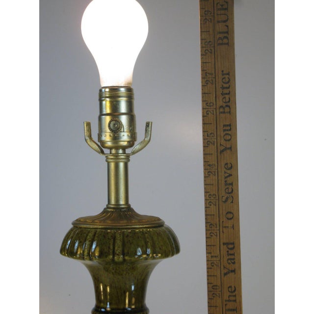 1960s Table Lamp, Porcelain Neoclassical Urn, Olive Green, Hollywood Regency, Gold Tone Finish For Sale - Image 10 of 12