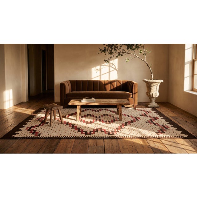 1930s Beige Medallion Antique American Navajo Rug 5' X 6'10" Flatweave Wool Carpet For Sale - Image 16 of 16