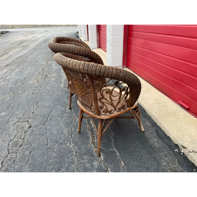 Wood 1940s Wicker Settee and Chair For Sale - Image 7 of 12