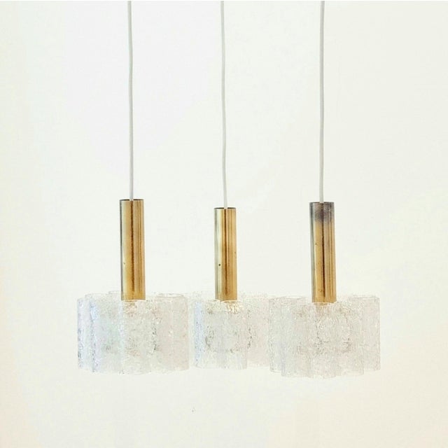Mid-Century Modern Mid-Century Modern Murano Ice Glass Triple Pendant Light from Doria Leuchten, Germany, 1960s For Sale - Image 3 of 9