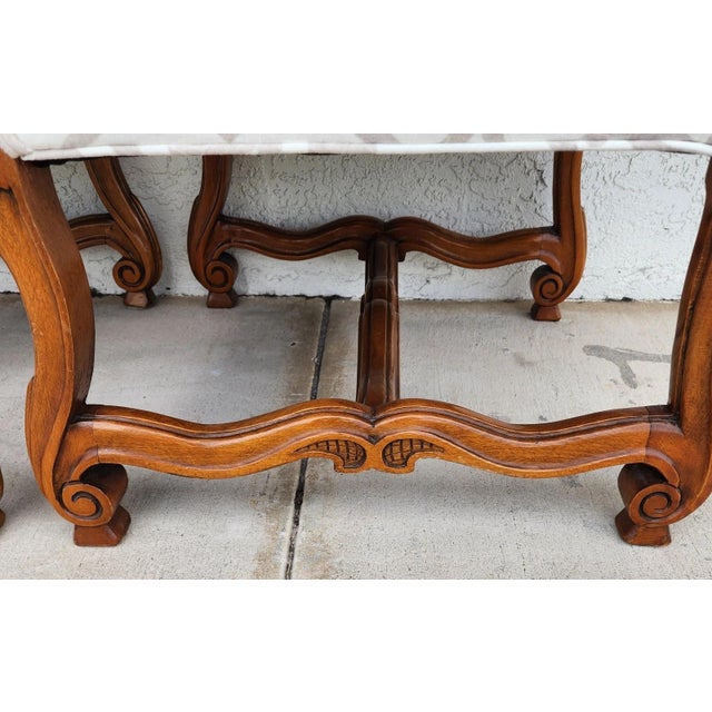 Wood French Louis XIII Os De Mouton Linen Armchairs Pair For Sale - Image 7 of 18