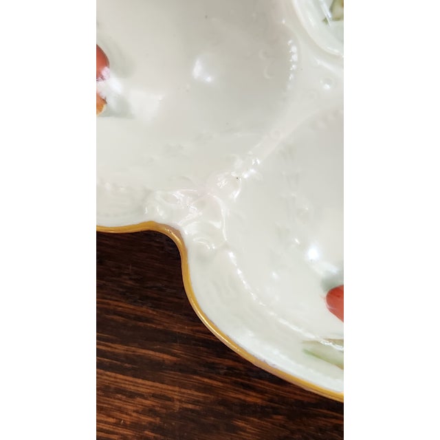 Victorian Antique Haviland Limoges Hand-Painted Cherry & Gilt Oyster Plate, Circa 1900 For Sale - Image 3 of 14