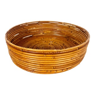 Vintage Pencil Reed Rattan Round Tray For Sale