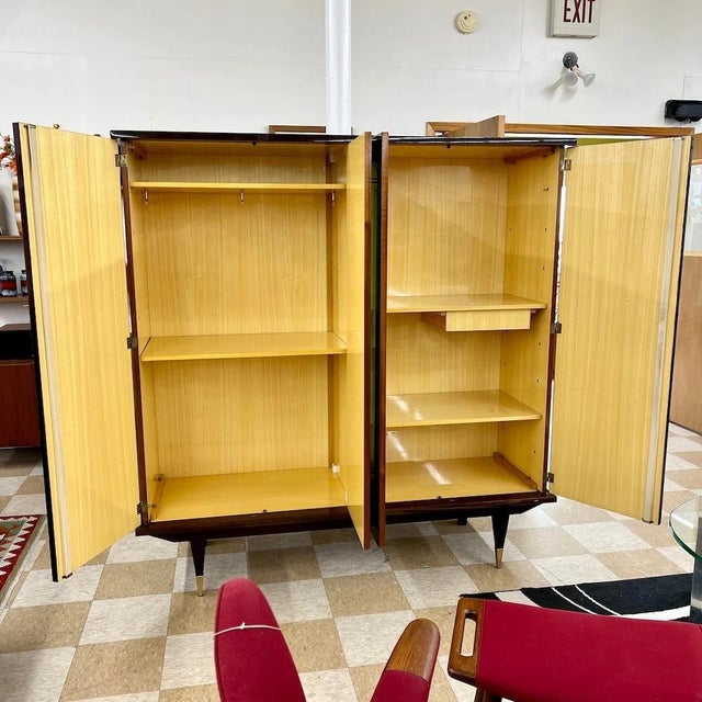 French Designer Armoire, Mahogany, Brass, France, 1950s For Sale - Image 4 of 10