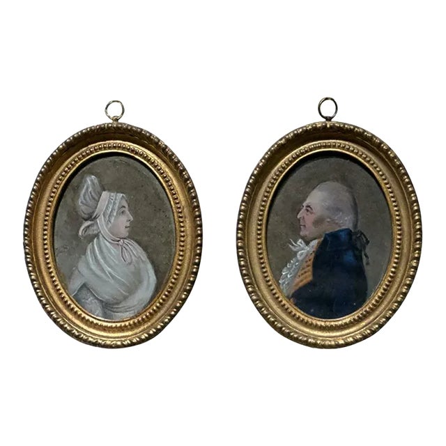 Miniature Portraits in Giltwood Frames - A Pair For Sale