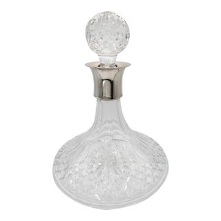 1920s Irish Cut Crystal Decanter With Sterling Silver Collar For Sale