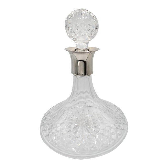 1920s Irish Cut Crystal Decanter With Sterling Silver Collar For Sale