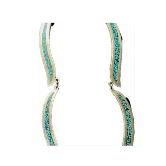 Mid 20th Century Mexican Alpaca Silver and Turquoise Inlay Necklace For Sale - Image 5 of 9