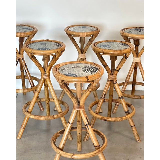 1970s Vintage Bamboo Stools, 1970s, Set of 6 For Sale - Image 5 of 14