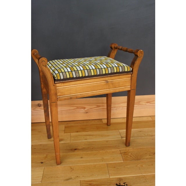 Edwardian Piano Stool in Geometric Fabric, 1890s For Sale - Image 9 of 9