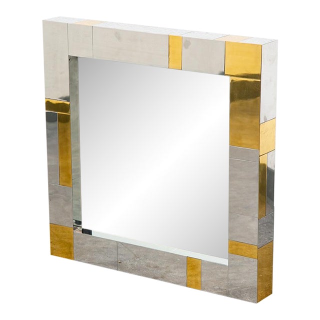 Mid Century Modern Mirror Wall Art Chrome Brass Gold Paul Evans Cityscape Square For Sale