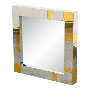 Mid Century Modern Mirror Wall Art Chrome Brass Gold Paul Evans Cityscape Square