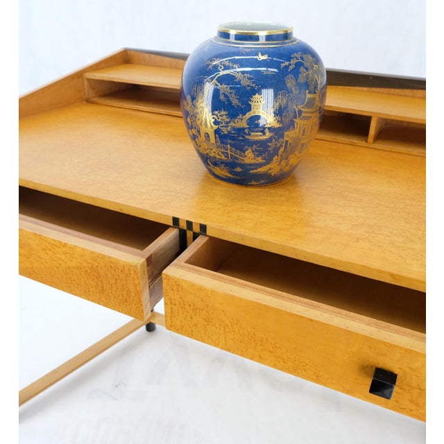 Birds Eye Maple Italian Art Deco Style Low Profile Desk w/ Leather Chair Mint! For Sale - Image 11 of 18