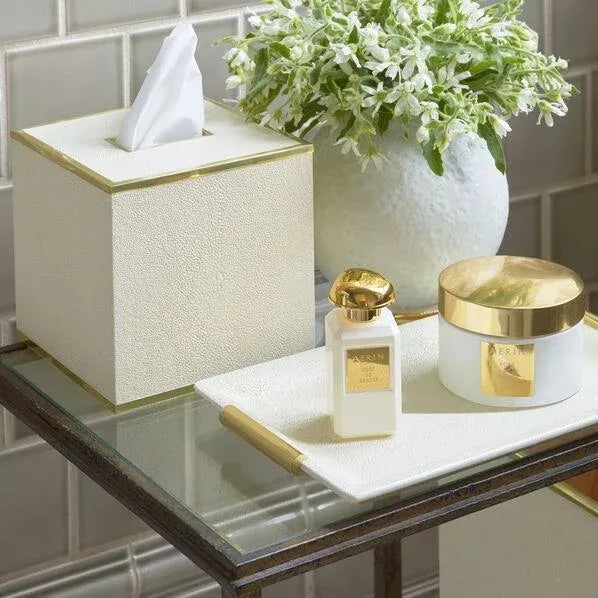 AERIN AERIN Classic Faux Shagreen Tissue Box Cover, Cream For Sale - Image 4 of 7