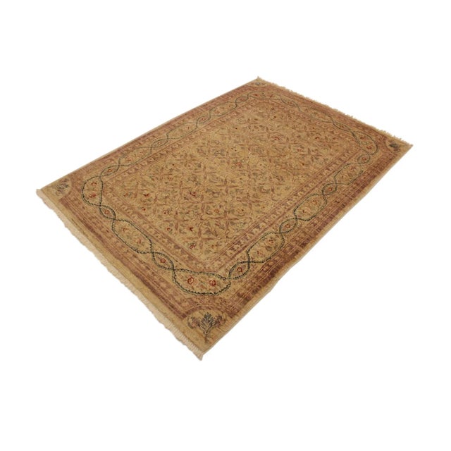 Shabby Chic Shabby Chic Ziegler Tan Brown Hand-Knotted Wool Rug - 4'2'' X 5'10'' For Sale - Image 3 of 8
