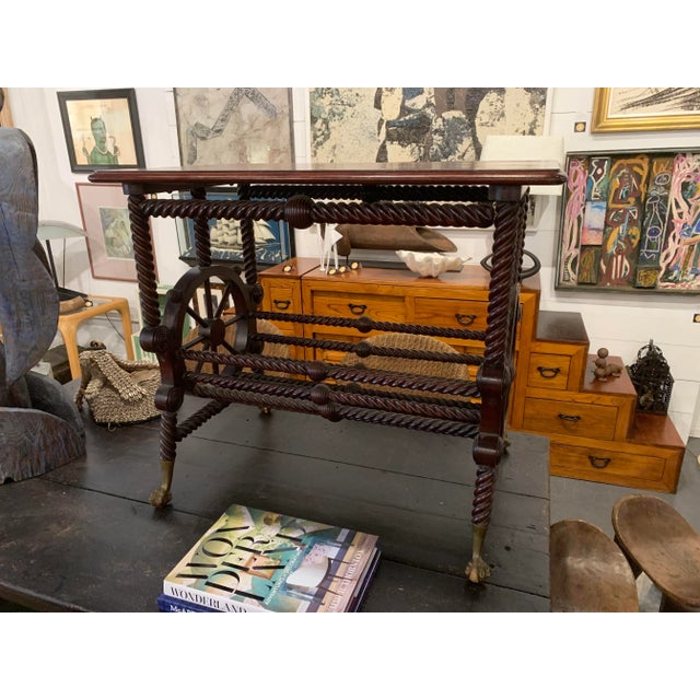 American 19th Century Claw Foot & Ball Twist Columnar Wheel Motif Side Table For Sale - Image 3 of 13